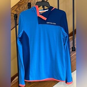 Ortovox  women Light Grid 1/4 Snap Hooded Pullover/blue/SZ. Large